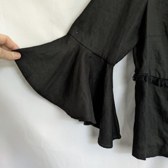 Chico's 100% Linen Black Jacket Size 0 (S) 3/4 Bell Sleeve Fringe Boho NWT - Picture 7 of 12